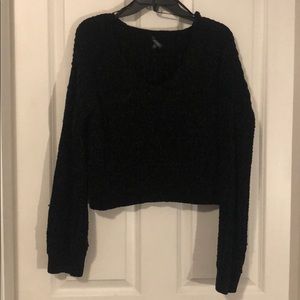 black knit sweater cropped scoop neck